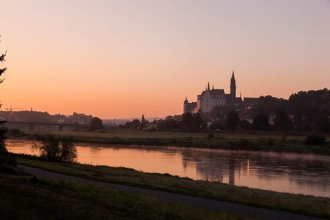 Meissen Castle Hill with Bishop's Palace, Albrechtsburg Castle and Cathedral on the Elbe in the