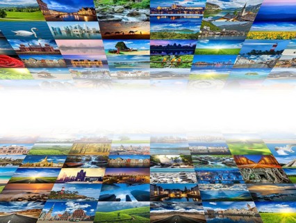 Multimedia background composed of many travel images from all over the world