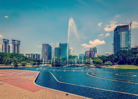 Vintage retro effect filtered hipster style image of skyline of Central Business District of Kuala