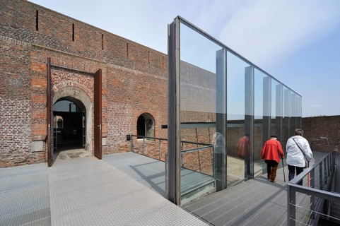Tourists at the entrance of Fort Napoleon in Ostend, Belgium, Europe