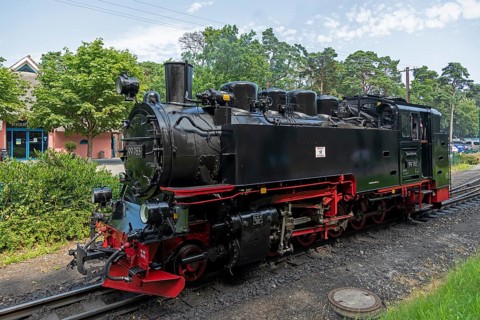 Locomotive, Rasender Roland steam railway, Göhren, Rügen Island, Mecklenburg-Western Pomerania,