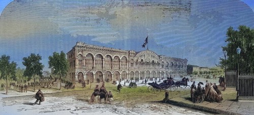 The new central station in Turin in 1869, Italy, Historic, digitally restored reproduction of an