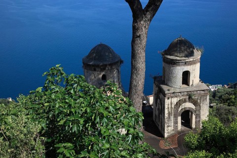 View from Villa Rufolo of the Gulf of Salerno and the towers of the Church of Chiese dell