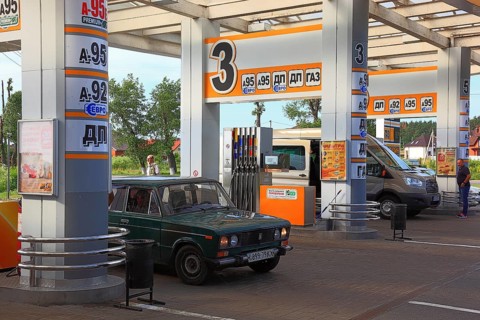 Modern petrol station, petrol pumps, Kiev, Ukraine, Europe