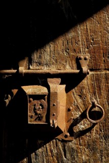 Old door lock, old wooden door, Stein am Rhein, Switzerland, Europe