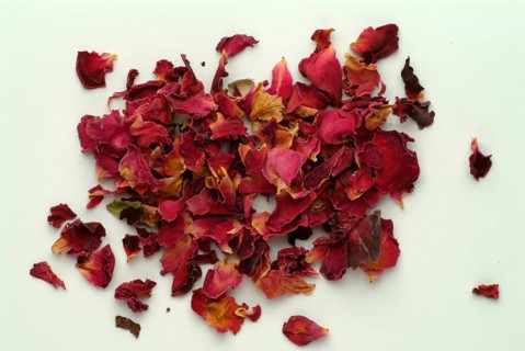 Dried petals of the medicinal plant rose, fragrant rose, Rosa gallica officinalis, The rose is also