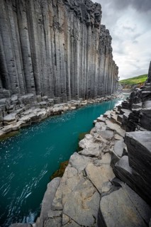 Stuðlagil Canyon, turquoise river between basalt columns, Egilsstadir, Iceland, Europe