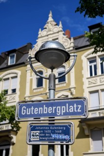 Sign at Gutenbergplatz, Karlsruhe, Baden-Württemberg, Germany, Europe