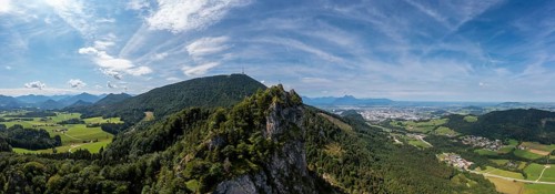 View from the summit of Nockstein to Gaisberg, Osterhorngruppe, Flachgau, Land Salzburg, Austria,
