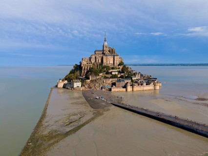 Aerial view, Monastery Island, Mont-Saint-Michel Abbey, Le Mont-Saint-Michel, Mont Saint Michel,