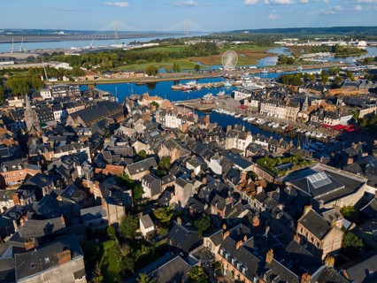 Aerial view, Honfleur, Calvados, Côte Fleurie, Basse Normandie, English Channel, France, Europe