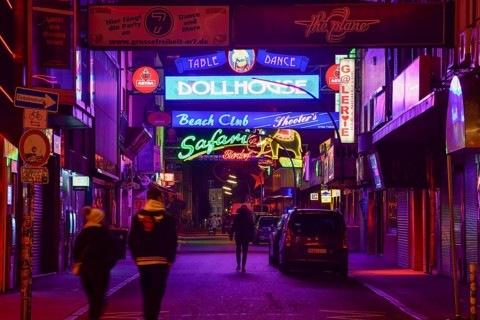 Illuminated sign at the Große Freiheit, Reeperbahn, St. Pauli, Hamburg, Germany, Europe