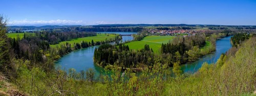 Lech with Epfach, over the Lech loop near Reichling, Pfaffenwinkel, Upper Bavaria, Bavaria,