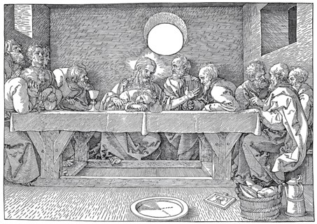 The Last Supper, woodcut by Albrecht Dürer, historical, digitally improved reproduction of an old