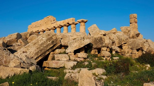 Temple A, Dioscuri temple, row of columns, column remains, Selinunte, archaeological site, temple,