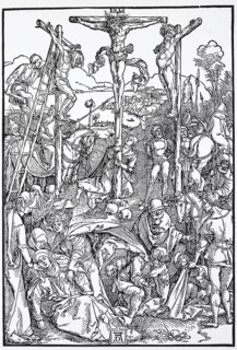 The Calvary, woodcut by Albrecht Dürer, historical, digitally improved reproduction of an old