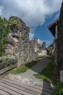 Entrance to the ruins of Alt-Trauchburg Castle, 13th century. The ruin is one of the best preserved