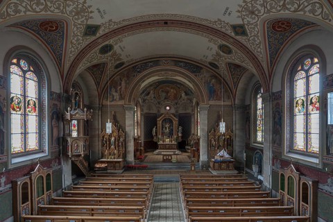 Interior of the parish church Maria Opferung, built in 1889, Riezlern, Kleinwalsertal, Austria,