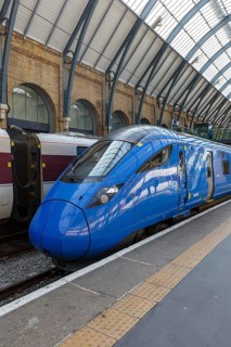 FirstGroup's Lumo train at King's Cross station in London, Great Britain