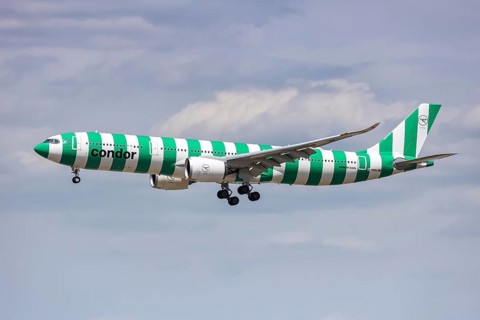 A Condor Airbus A330-900 aircraft with the registration number D-ANRD at Frankfurt Airport,