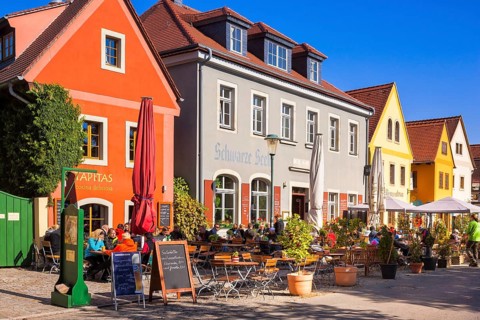 Altkötzschenbroda village green with numerous restaurants and quaint pubs