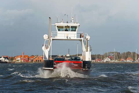Ferry in storm, ferry harbour, Egense, Hals, Mou, Aalborg, North Jutland, North Jutland, Limfjord,
