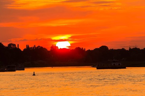 Sunset at Pillnitz Castle on the Elbe