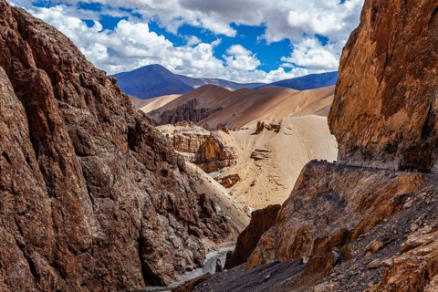 Himalayan landscape in Himalayas along Manali-Leh road. More plains, Ladakh, India, Asia
