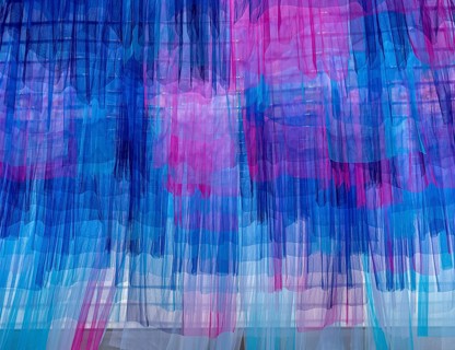 Colourful silk curtains at the CaixaForum, cultural centre in the former Fabrica Casaramona,