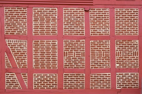 Renovated facade on a half-timbered house, Old Town, Lower Town, Halberstadt, Harz Mountains,