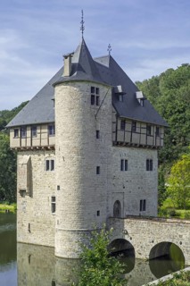 13th century Château des Carondelet, medieval moated donjon in the village Crupet, Assesse,
