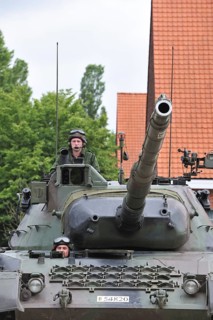 Driver and commander in turret of Leopard 1 battle tank of the Belgian army, Belgium, Europe