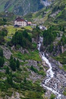 Berliner Höhenweg, Berliner Hütte, Alpine Club hut, landscape, waterfall, hiking, mountains,