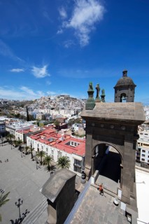 View from the tower of Santa Ana Cathedral of the colourful houses of Las Palmas, Las Palmas
