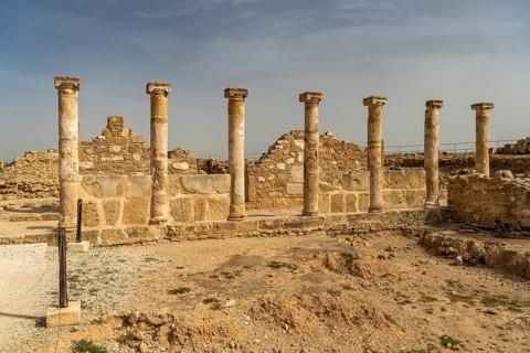 Colonnade at the House of Theseus in the Paphos Archaeological Park, Cyprus, Europe
