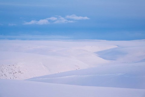Snowy wintery mountain landscape, Batsfjord, Båtsfjord, Varanger Peninsula, Finnmark, Northern