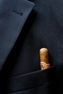 Cigar in suit bag, smoking