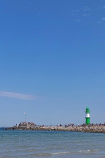 Viewpoint, pier light at the entrance to the Lower Warnow, Warnemünde, Rostock, Mecklenburg-Western