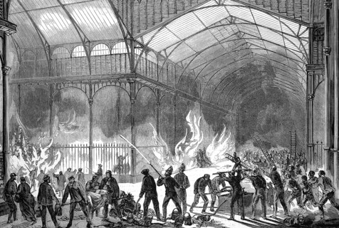 The fire of the central market halls on the night of 11 July 1869, Paris, France, Historical,