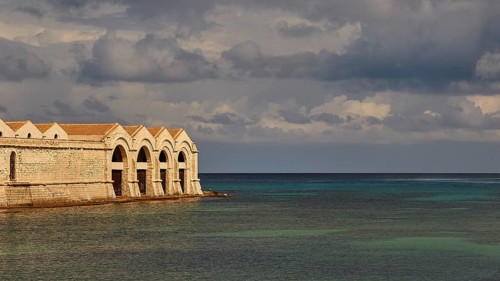 Green sea, Dark clouds, Dramatic light, Tonnara, Old tuna factory, Favignana town, Main town,