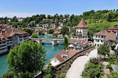View of the Untertorbrücke bridge on the River Aare, Old Town, Nydegg district, Bern, Canton of