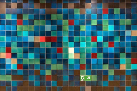 Colourful tile wall in an underground station, Hamburg, Germany, Europe