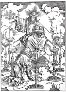 Picture cycle The Apocalypse, St. Johns vision of Christ and the seven candlesticks, woodcut by