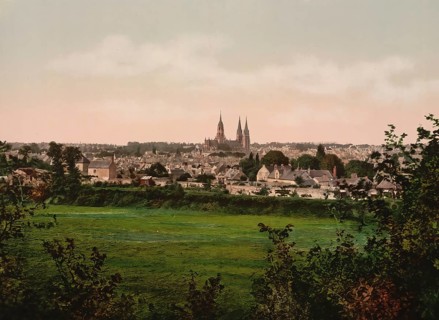 Panorama of Bayeux, Normandy, France, c. 1890, Historic, digitally enhanced reproduction of a