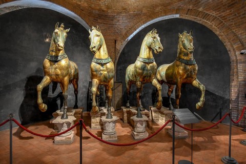 Horses of San Marco, in St. Mark's Basilica, Venice, Veneto Region, Italy, Europe