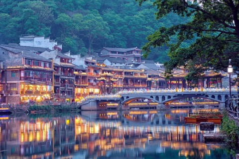 Chinese tourist attraction destination, Feng Huang Ancient Town (Phoenix Ancient Town) on Tuo Jiang