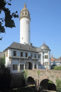 Renaissance Old Castle Tower, Bridge and Moat, Höchst, Main, Frankfurt, Hesse, Germany, Europe