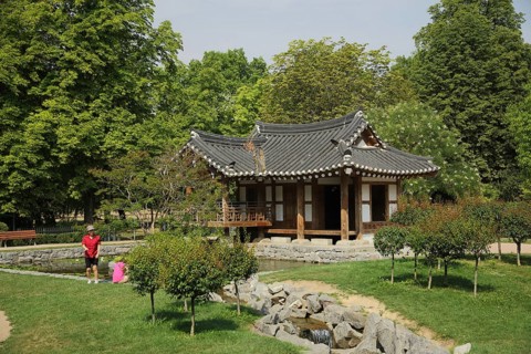 Korean Garden with Temple Pavilion Plum Arbour in Grüneburgpark, Chinese, Garden Art, Westend,