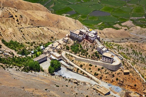 Aerial view of Ki Gompa (also spelled Key or Kee) is a Tibetan Buddhist monastery, the biggest