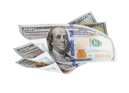 Falling or floating one hundred dollar bills